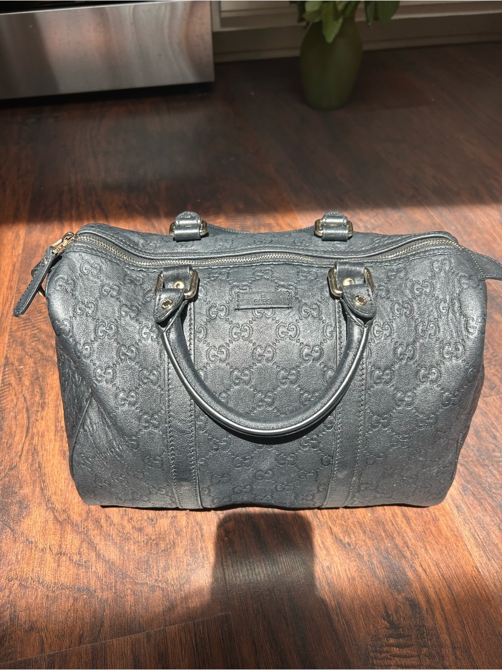 Gucci Black Embossed GG Leather Satchel